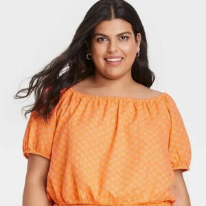 NWT Ava & Viv Women's Cropped Short Sleeved Blouse 1X
